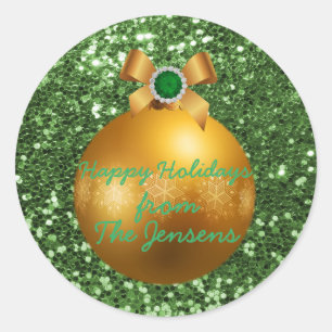 Green Faux Glitter Gold Ornament Classic Round Sticker