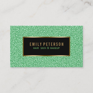 Green Faux Glitter With Black And Gold Accents Business Card