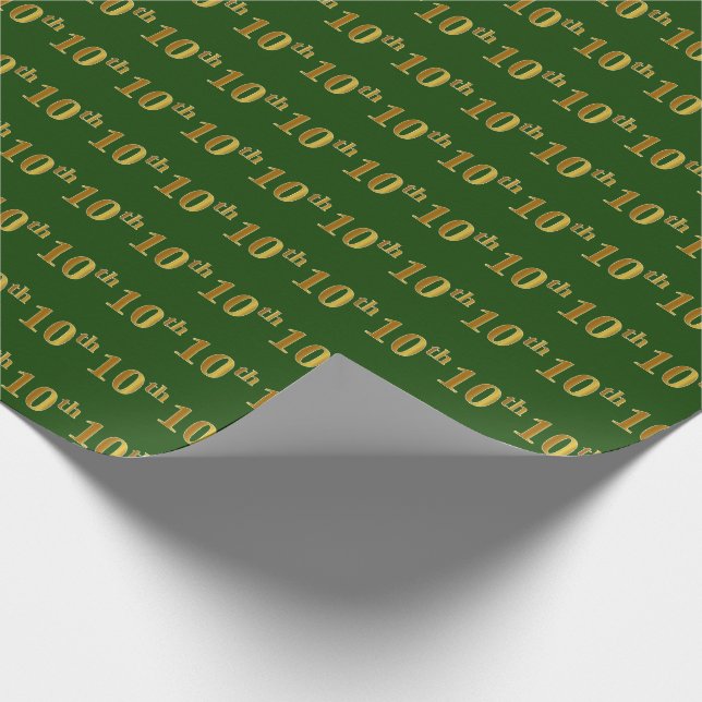 Green, Faux Gold 10th (Tenth) Event Wrapping Paper (Corner)