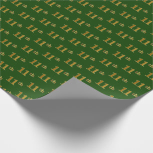 Green, Faux Gold 11th (Eleventh) Event Wrapping Paper