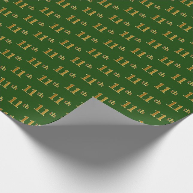 Green, Faux Gold 11th (Eleventh) Event Wrapping Paper (Corner)