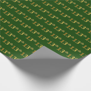 Green, Faux Gold 13th (Thirteenth) Event Wrapping Paper