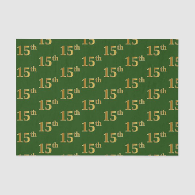 Green, Faux Gold 15th (Fifteenth) Event Tissue Paper (Front)