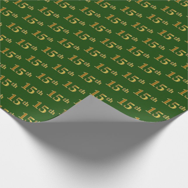 Green, Faux Gold 15th (Fifteenth) Event Wrapping Paper (Corner)