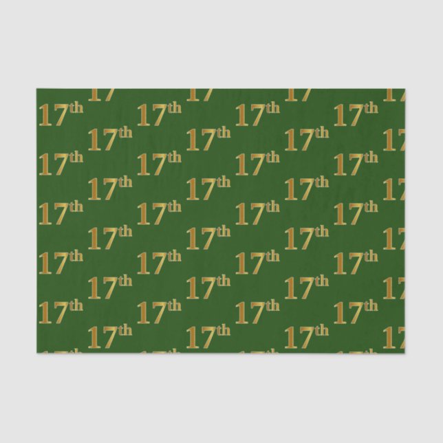Green, Faux Gold 17th (Seventeenth) Event Tissue Paper (Front)