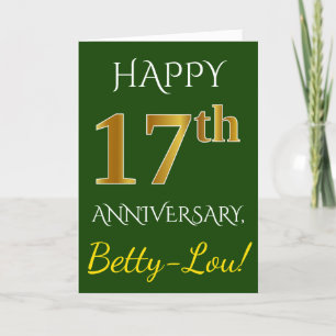 Green, Faux Gold 17th Wedding Anniversary + Name Card