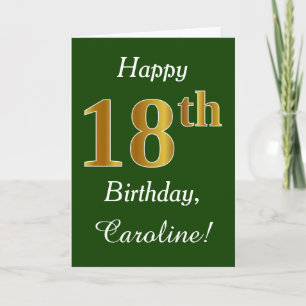 Green, Faux Gold 18th Birthday + Custom Name Card