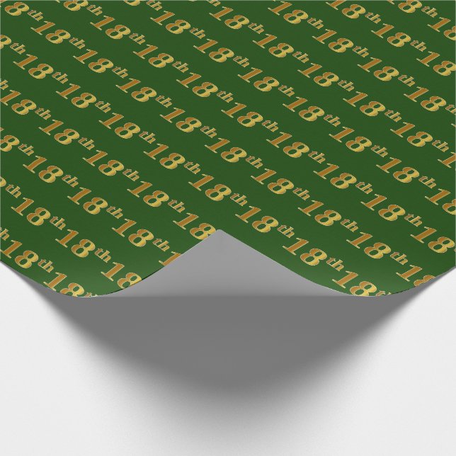 Green, Faux Gold 18th (Eighteenth) Event Wrapping Paper (Corner)