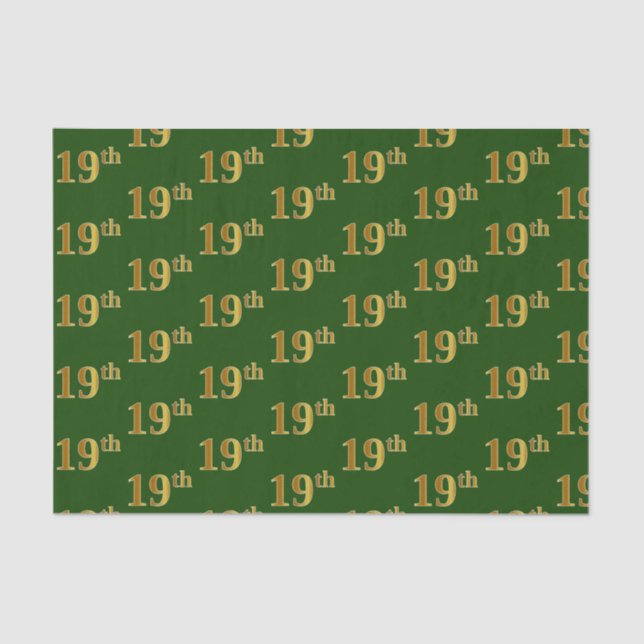 Green, Faux Gold 19th (Nineteenth) Event Tissue Paper (Front)