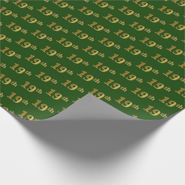 Green, Faux Gold 19th (Nineteenth) Event Wrapping Paper (Corner)