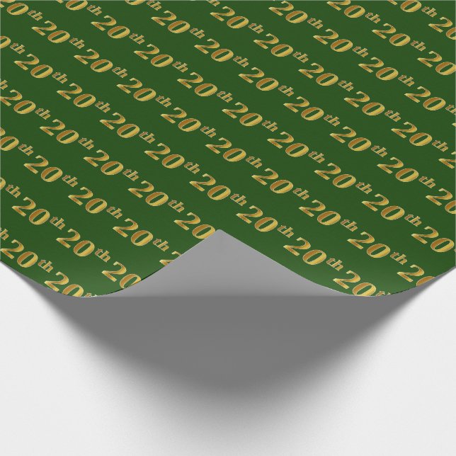 Green, Faux Gold 20th (Twentieth) Event Wrapping Paper (Corner)