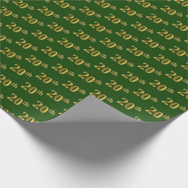 Green, Faux Gold 20th (Twentieth) Event Wrapping Paper (Corner)