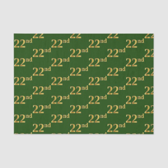 Green, Faux Gold 22nd (Twenty-Second) Event Tissue Paper (Front)