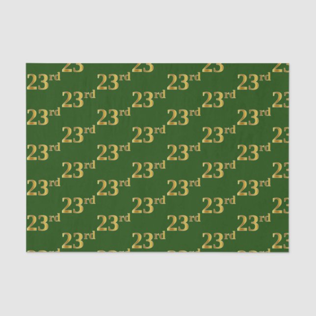 Green, Faux Gold 23rd (Twenty-Third) Event Tissue Paper (Front)