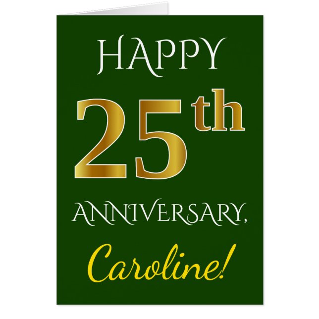 Green, Faux Gold 25th Wedding Anniversary + Name (Front)