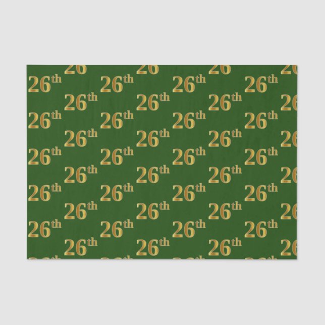 Green, Faux Gold 26th (Twenty-Sixth) Event Tissue Paper (Front)