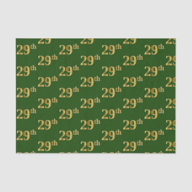 Green, Faux Gold 29th (Twenty-Ninth) Event Tissue Paper (Front)
