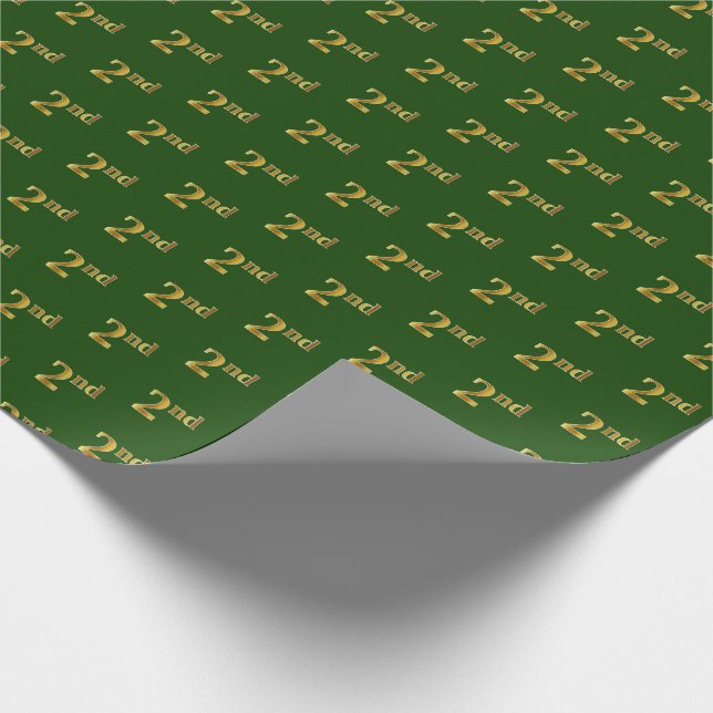 Green, Faux Gold 2nd (Second) Event Wrapping Paper (Corner)
