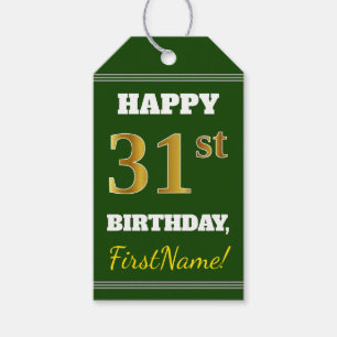 Green, Faux Gold 31st Birthday + Custom Name Gift Tags