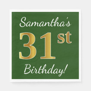 Green, Faux Gold 31st Birthday + Custom Name Napkin