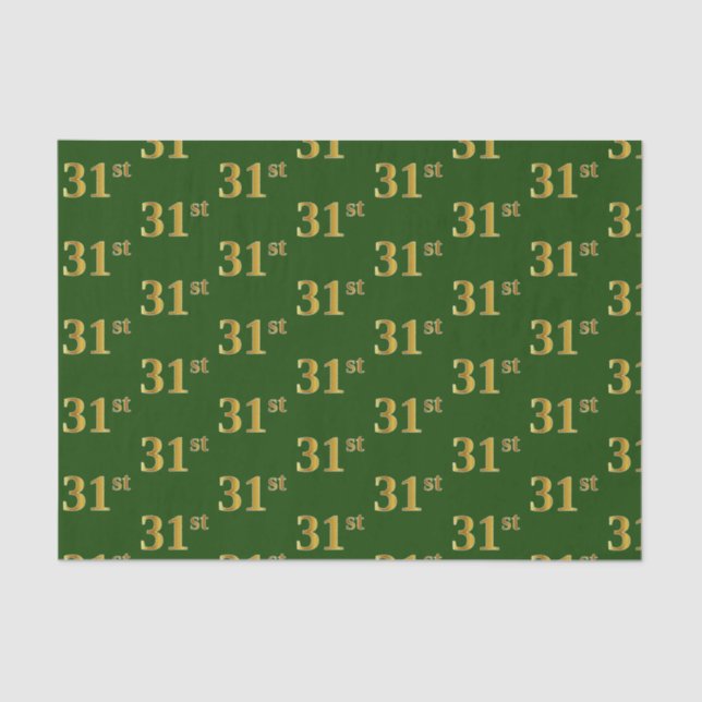 Green, Faux Gold 31st (Thirty-First) Event Tissue Paper (Front)