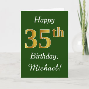 Green, Faux Gold 35th Birthday + Custom Name Card