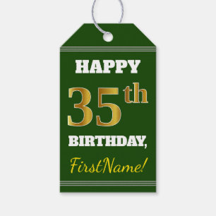 Green, Faux Gold 35th Birthday + Custom Name Gift Tags