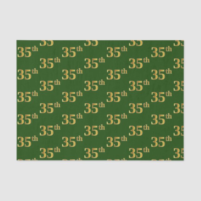 Green, Faux Gold 35th (Thirty-Fifth) Event Tissue Paper (Front)