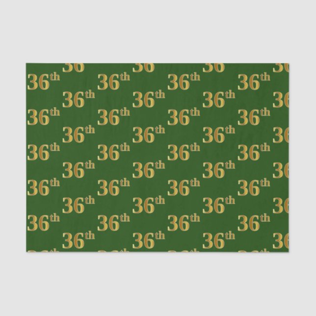 Green, Faux Gold 36th (Thirty-Sixth) Event Tissue Paper (Front)
