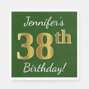 Green, Faux Gold 38th Birthday + Custom Name Napkin
