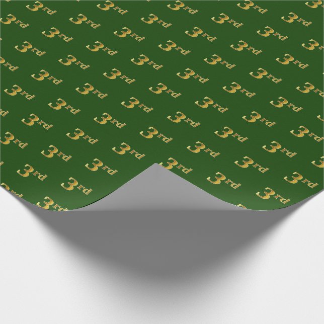 Green, Faux Gold 3rd (Third) Event Wrapping Paper (Corner)