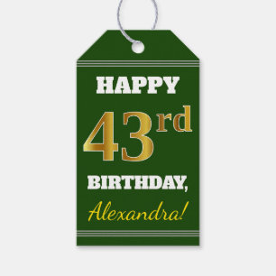 Green, Faux Gold 43rd Birthday + Custom Name Gift Tags