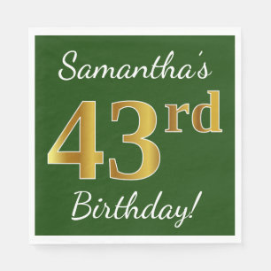 Green, Faux Gold 43rd Birthday + Custom Name Napkin