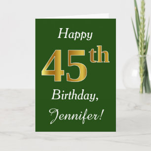 Green, Faux Gold 45th Birthday + Custom Name Card