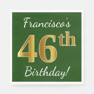 Green, Faux Gold 46th Birthday + Custom Name Napkin