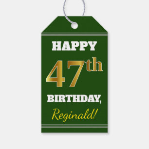 Green, Faux Gold 47th Birthday + Custom Name Gift Tags