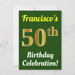 Green, Faux Gold 50th Birthday Celebration + Name Invitation