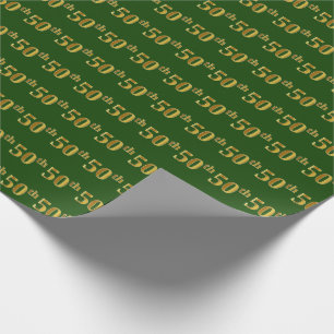 Green, Faux Gold 50th (Fiftieth) Event Wrapping Paper