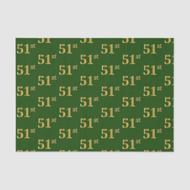 Green, Faux Gold 51st (Fifty-First) Event Tissue Paper (Front)