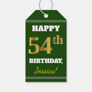 Green, Faux Gold 54th Birthday + Custom Name Gift Tags