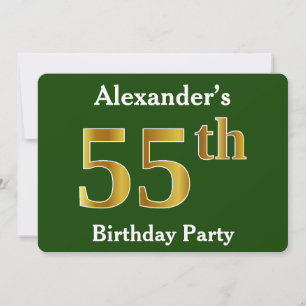 Green, Faux Gold 55th Birthday Party + Custom Name Invitation
