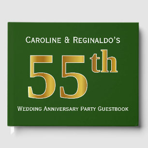 Green, Faux Gold 55th Wedding Anniversary Party Guest Book