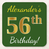 Green, Faux Gold 56th Birthday + Custom Name