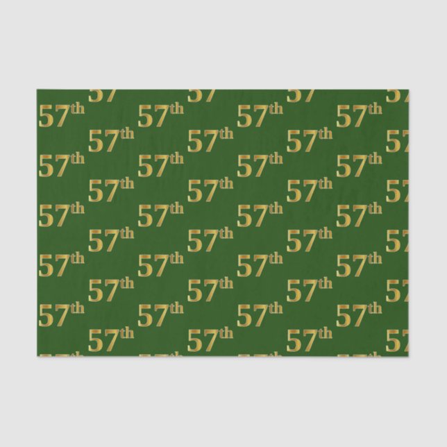 Green, Faux Gold 57th (Fifty-Seventh) Event Tissue Paper (Front)
