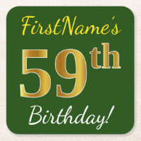 Green, Faux Gold 59th Birthday + Custom Name