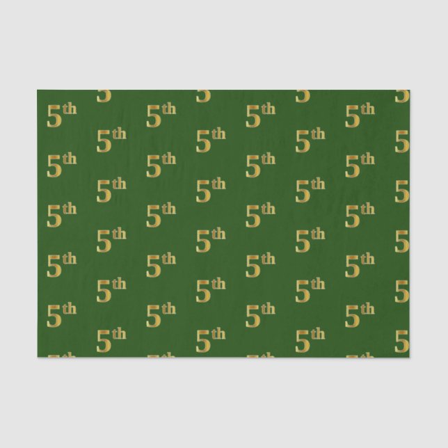 Green, Faux Gold 5th (Fifth) Event Tissue Paper (Front)