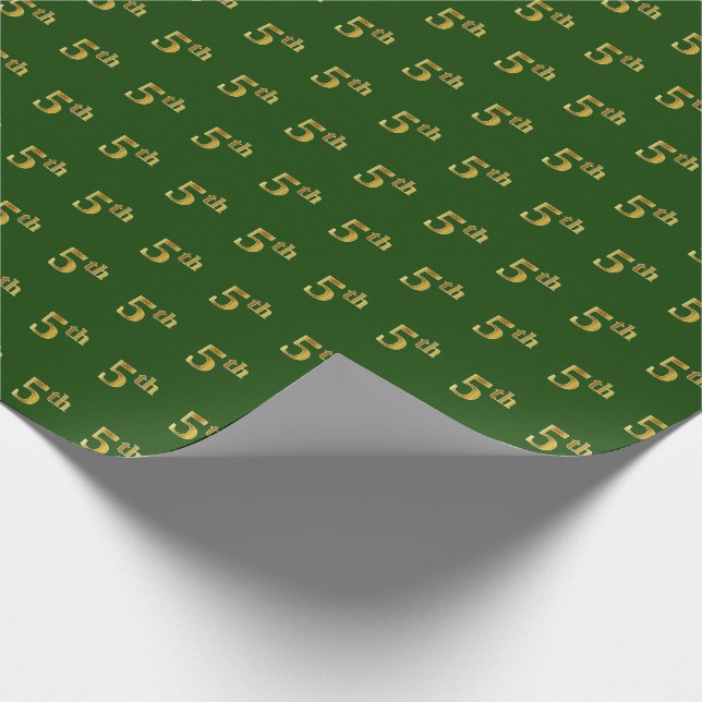 Green, Faux Gold 5th (Fifth) Event Wrapping Paper (Corner)