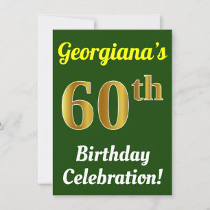 Green, Faux Gold 60th Birthday Celebration + Name Invitation