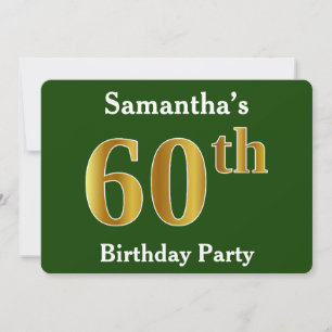 Green, Faux Gold 60th Birthday Party + Custom Name Invitation
