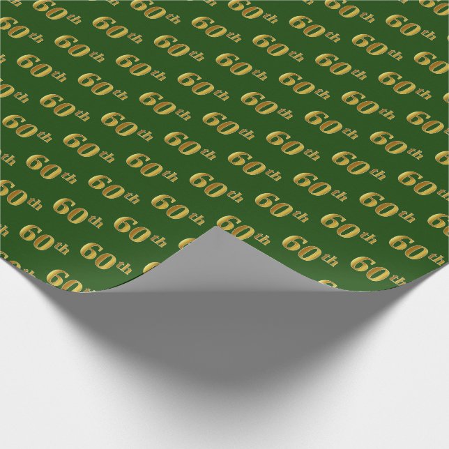 Green, Faux Gold 60th (Sixtieth) Event Wrapping Paper (Corner)